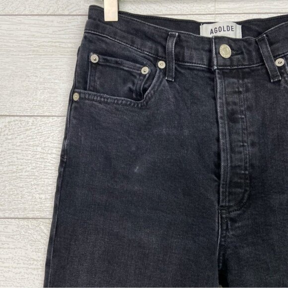 AGOLDE Riley High Rise Straight Crop Denim Jeans Black Pepper 27 Button Classic - Picture 3 of 4